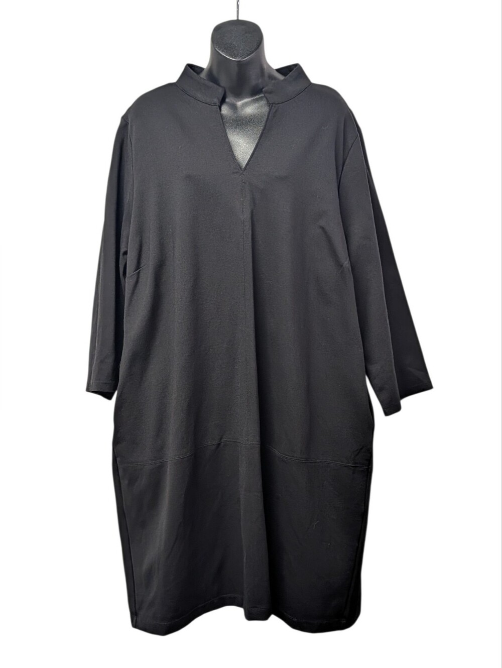 Dear Scarlett Portfolio Ponte Knit V-Neck Dress Black 2X Pockets 3/4 Sleeve NWT